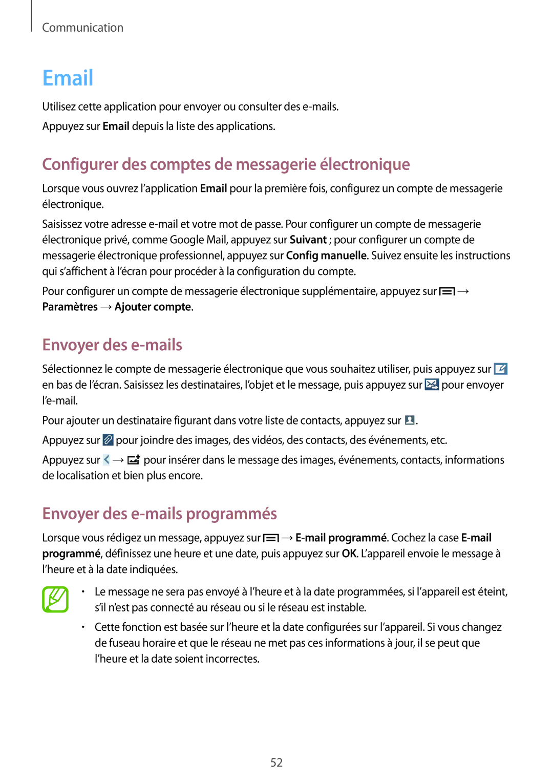 Samsung SM-G7105ZKAXEF, SM-G7105ZWABOG manual Configurer des comptes de messagerie électronique, Envoyer des e-mails 