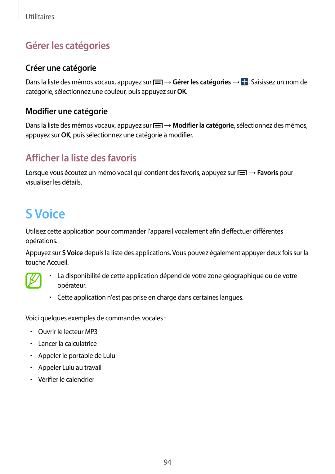 Samsung SM-G7105ZWAFTM, SM-G7105ZWABOG Voice, Gérer les catégories, Afficher la liste des favoris, Créer une catégorie 