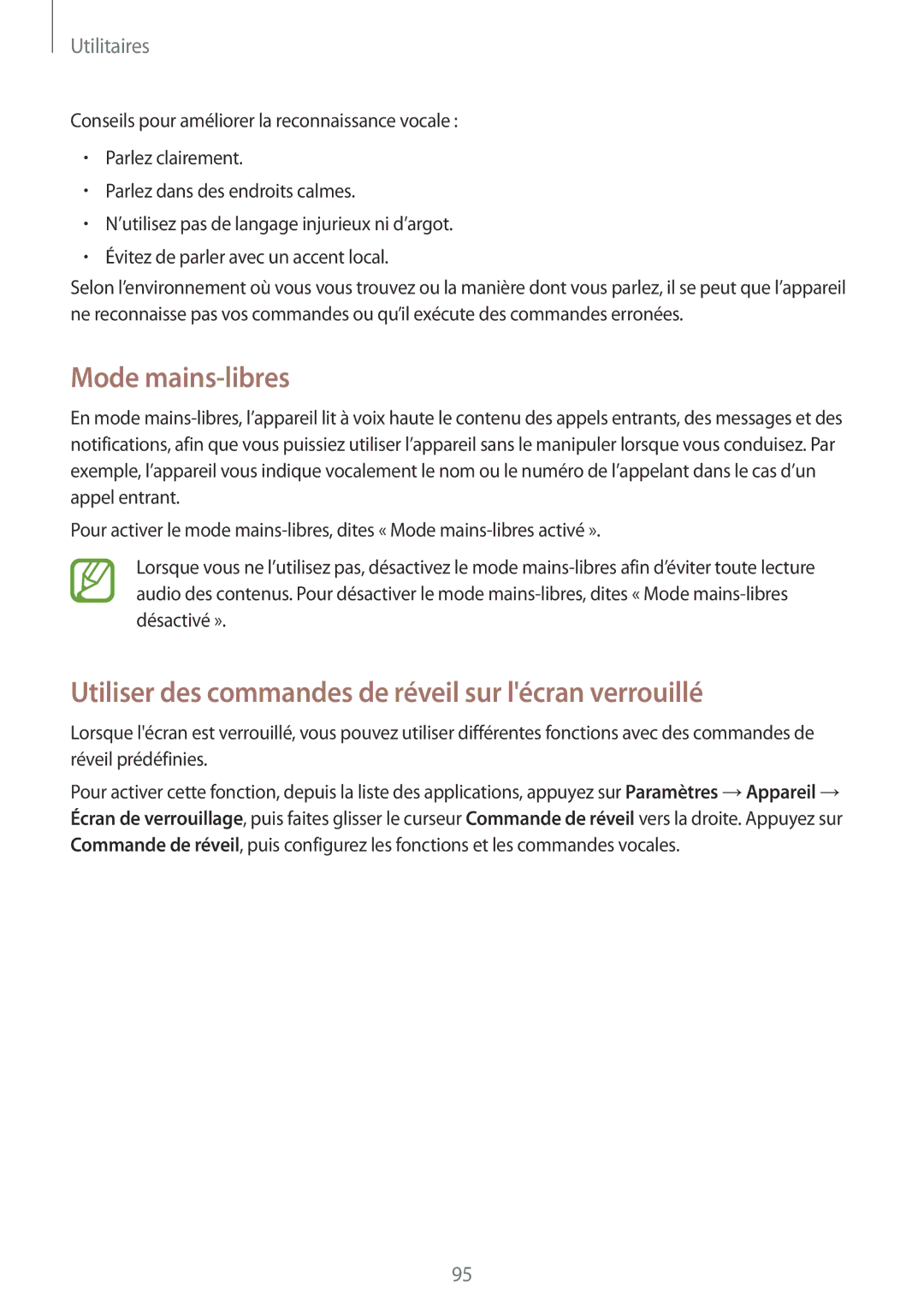 Samsung SM-G7105ZWAXEF, SM-G7105ZWABOG manual Mode mains-libres, Utiliser des commandes de réveil sur lécran verrouillé 