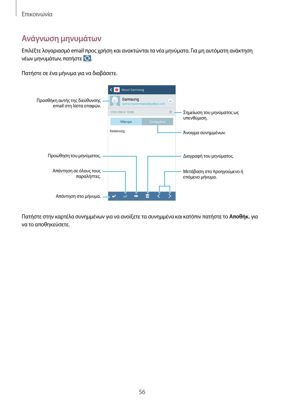 Samsung SM-G7105ZWAEUR, SM-G7105ZKAEUR manual Ανάγνωση μηνυμάτων 