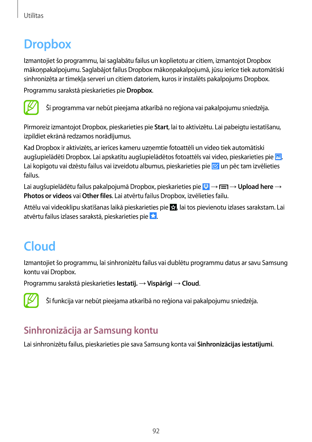 Samsung SM-G7105ZWASEB, SM-G7105ZKASEB manual Dropbox, Cloud, Sinhronizācija ar Samsung kontu 