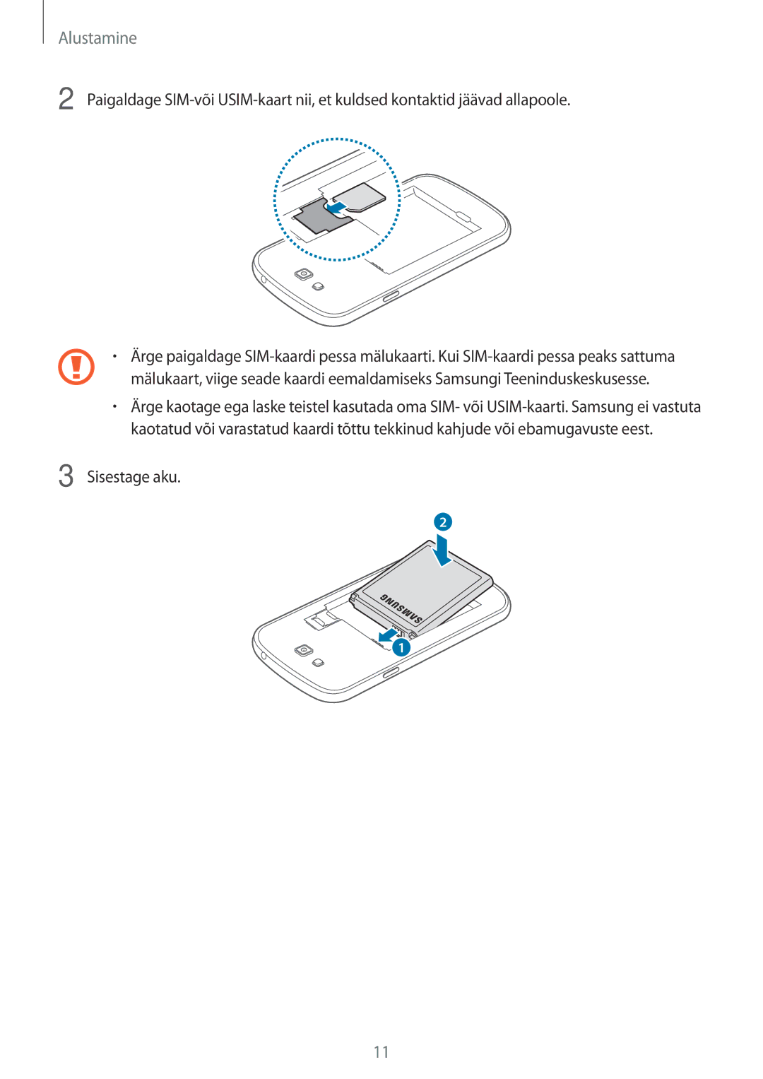 Samsung SM-G7105ZKASEB, SM-G7105ZWASEB manual Sisestage aku 