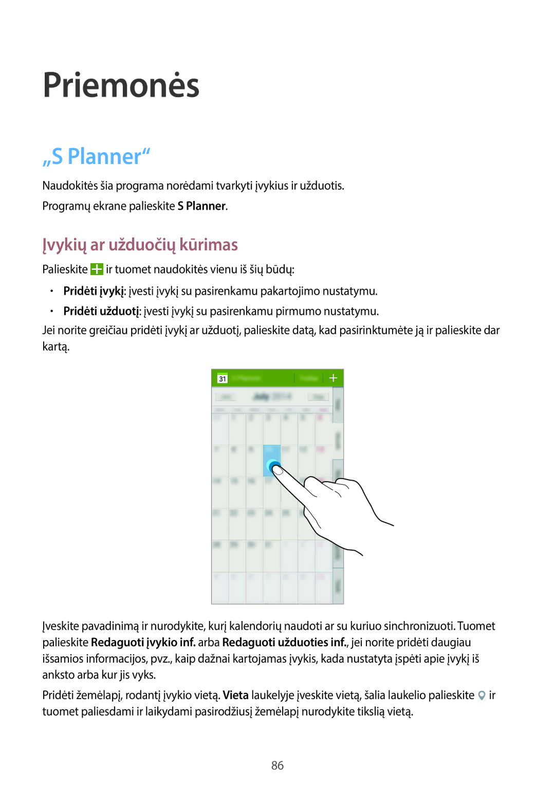 Samsung SM-G7105ZWASEB, SM-G7105ZKASEB manual „S Planner, Įvykių ar užduočių kūrimas 