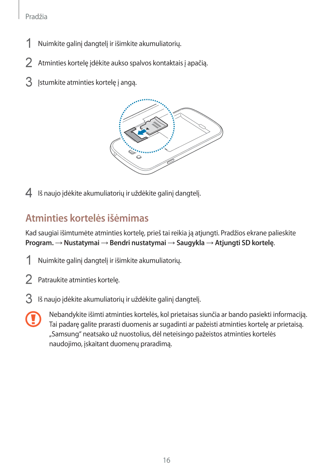 Samsung SM-G7105ZWASEB, SM-G7105ZKASEB manual Atminties kortelės išėmimas 