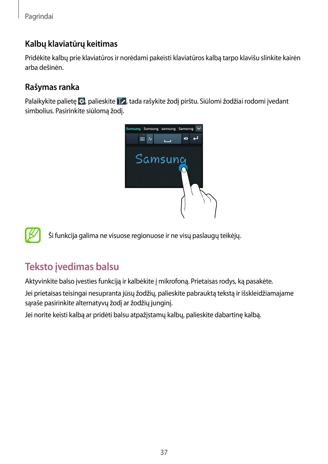 Samsung SM-G7105ZKASEB, SM-G7105ZWASEB manual Teksto įvedimas balsu, Kalbų klaviatūrų keitimas, Rašymas ranka 