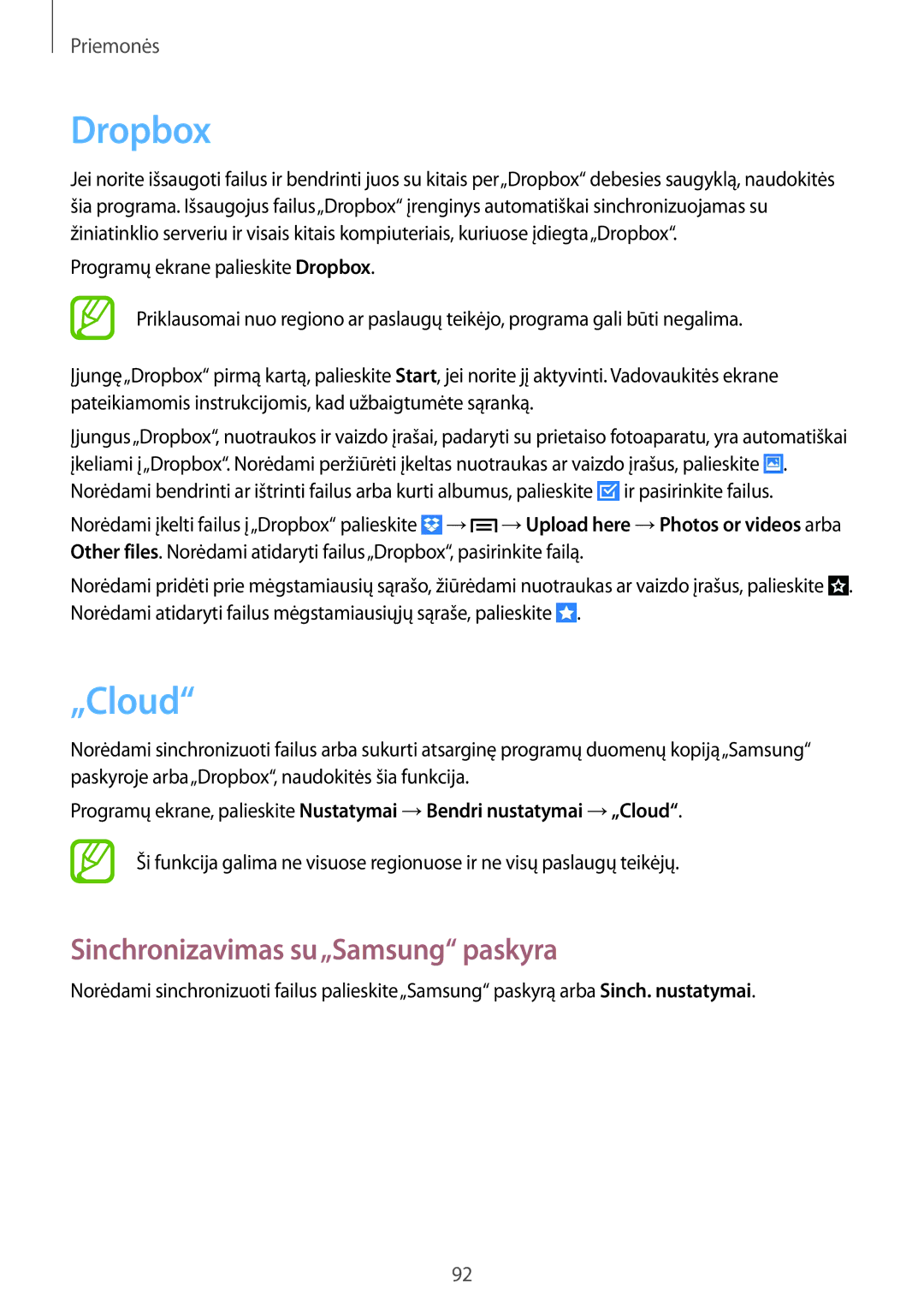 Samsung SM-G7105ZWASEB, SM-G7105ZKASEB manual Dropbox, „Cloud, Sinchronizavimas su„Samsung paskyra 