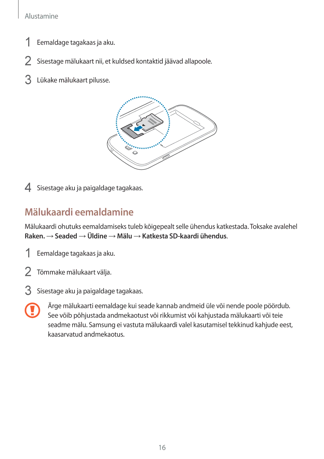 Samsung SM-G7105ZWASEB, SM-G7105ZKASEB manual Mälukaardi eemaldamine 