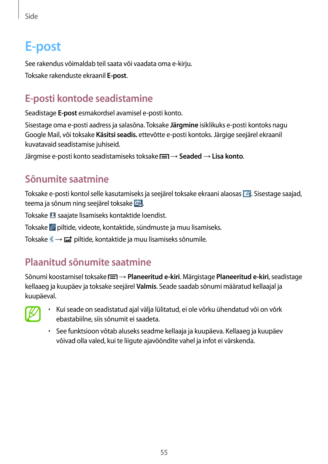 Samsung SM-G7105ZKASEB, SM-G7105ZWASEB manual Posti kontode seadistamine 