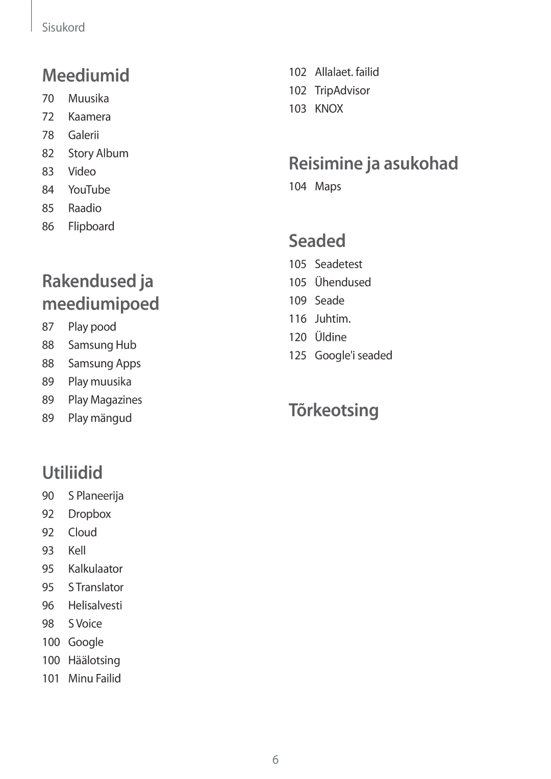 Samsung SM-G7105ZWASEB, SM-G7105ZKASEB manual Maps, Seadetest 105 Ühendused Juhtim 120 Üldine Googlei seaded 