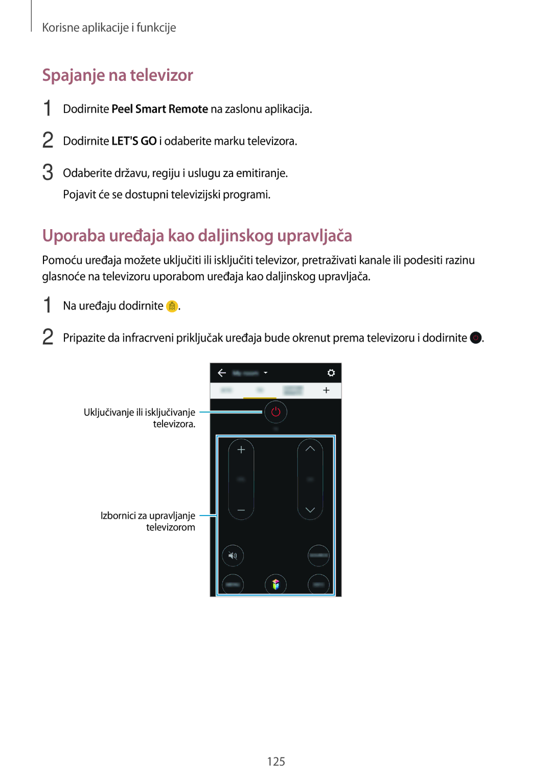 Samsung SM2G800FZKATWO, SM-G800FZDASEE, SM-G800FZWASEE Spajanje na televizor, Uporaba uređaja kao daljinskog upravljača 