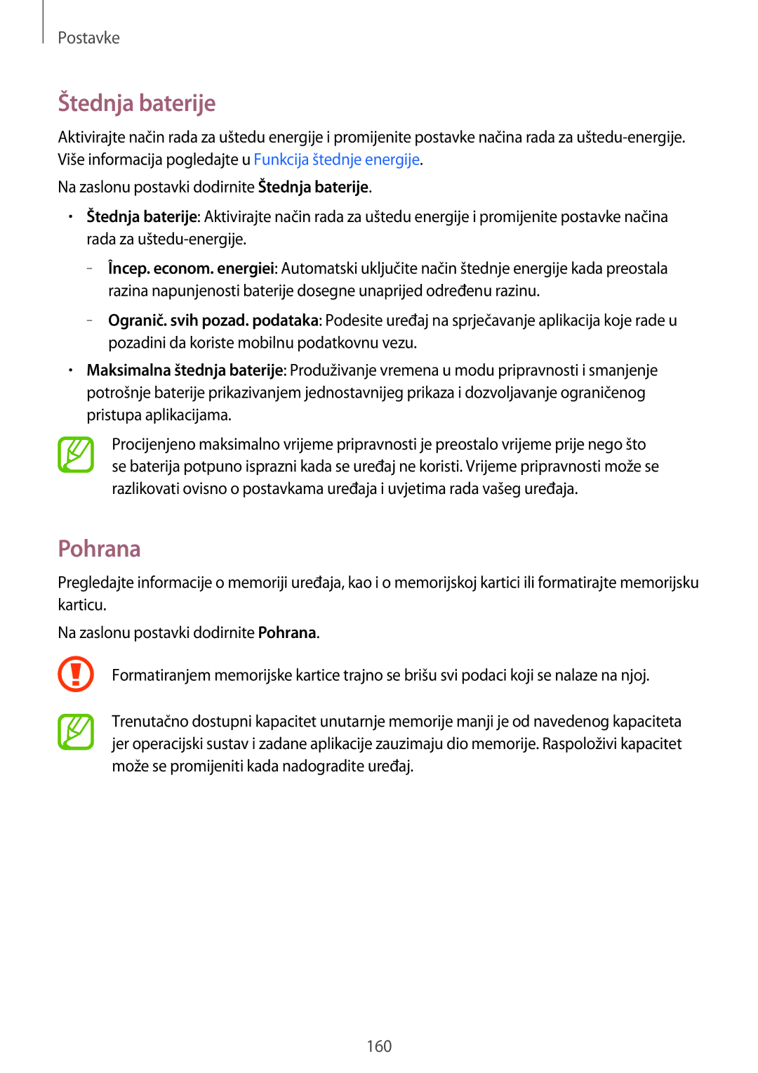 Samsung SM-G800FZDASEE, SM-G800FZWASEE, SM-G800FZKASEE, SM2G800FZKACRO, SM-G800FZBASEE manual Štednja baterije, Pohrana 