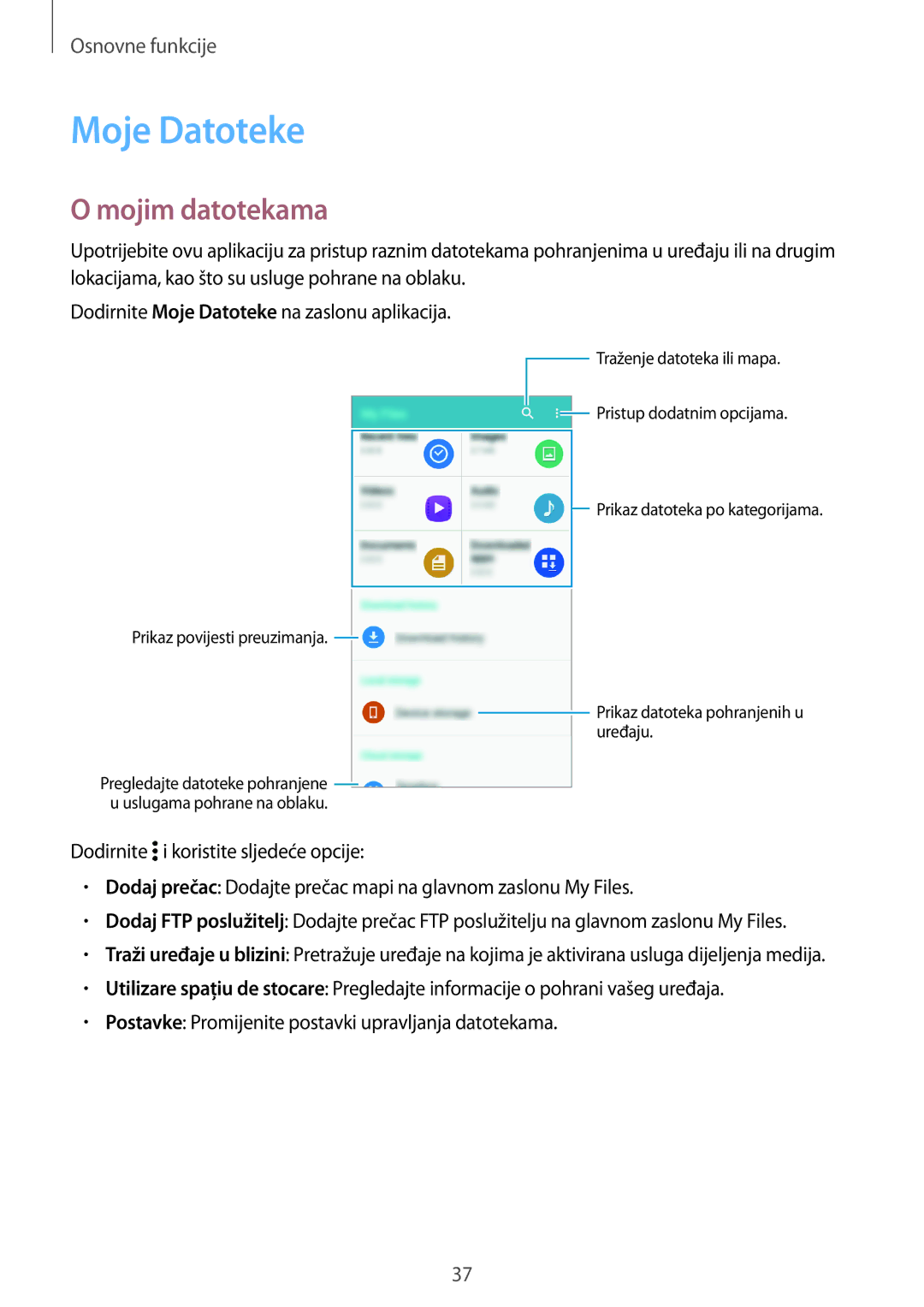 Samsung SM-G800FZKAVIP, SM-G800FZDASEE, SM-G800FZWASEE, SM-G800FZKASEE, SM2G800FZKACRO manual Moje Datoteke, Mojim datotekama 