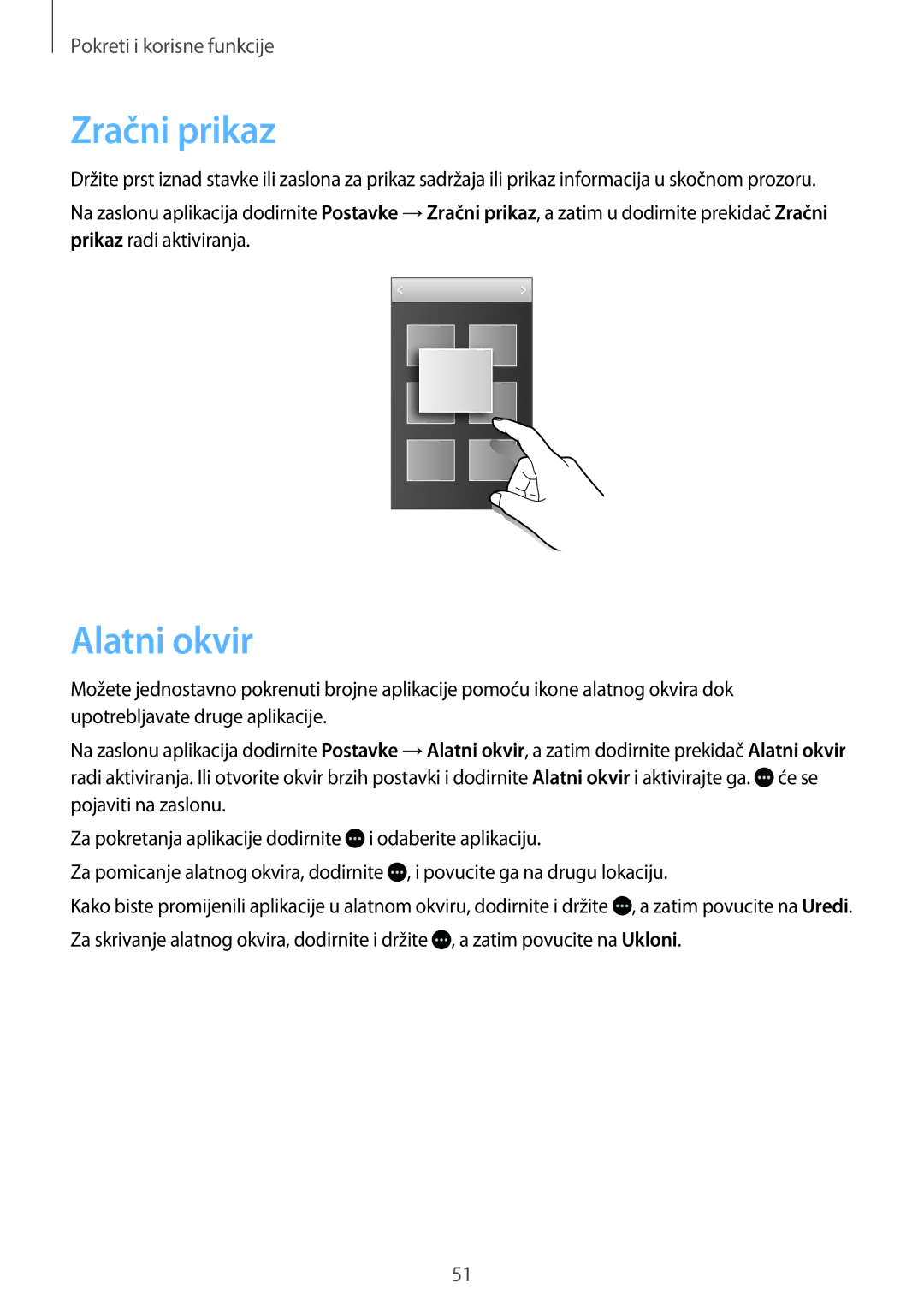 Samsung SM2G800FZKACRO, SM-G800FZDASEE, SM-G800FZWASEE, SM-G800FZKASEE, SM-G800FZBASEE manual Zračni prikaz, Alatni okvir 