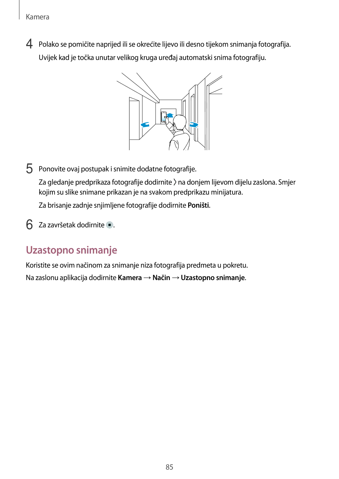 Samsung SM-G800FZKAVIP, SM-G800FZDASEE manual Uzastopno snimanje, Ponovite ovaj postupak i snimite dodatne fotografije 