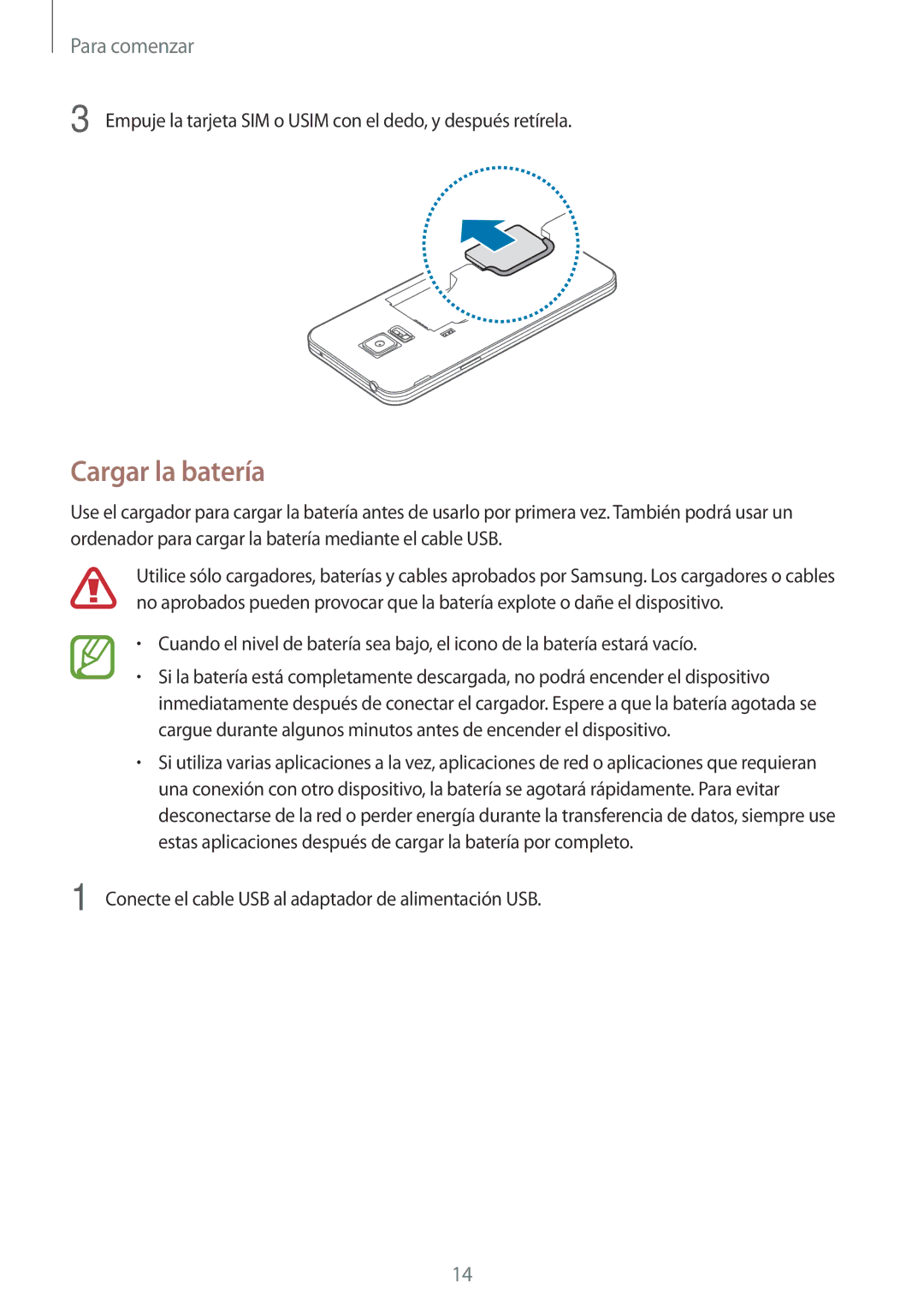 Samsung SM-G800FZKADBT, SM-G800FZBADBT, SM-G800FZKAXEF, SM-G800FZWAITV, SM-G800FZDAROM, SM-G800FZKATIM manual Cargar la batería 