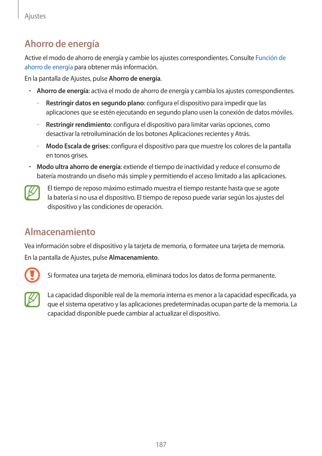 Samsung SM-G800FZKATIM, SM-G800FZKADBT, SM-G800FZBADBT, SM-G800FZKAXEF, SM-G800FZWAITV manual Ahorro de energía, Almacenamiento 