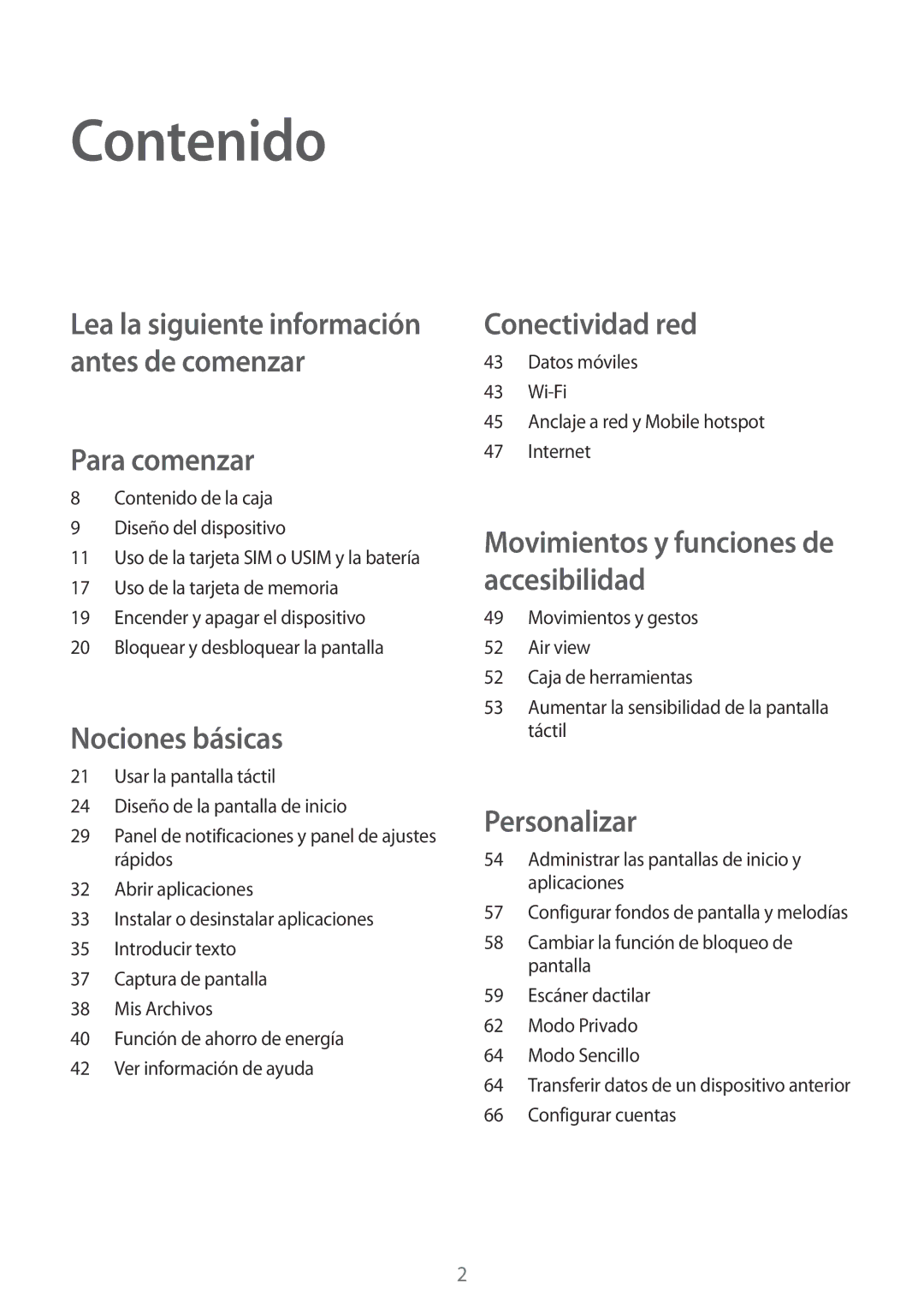 Samsung SM-G800FZKAXEF, SM-G800FZKADBT, SM-G800FZBADBT, SM-G800FZWAITV, SM-G800FZDAROM manual Contenido, Para comenzar 