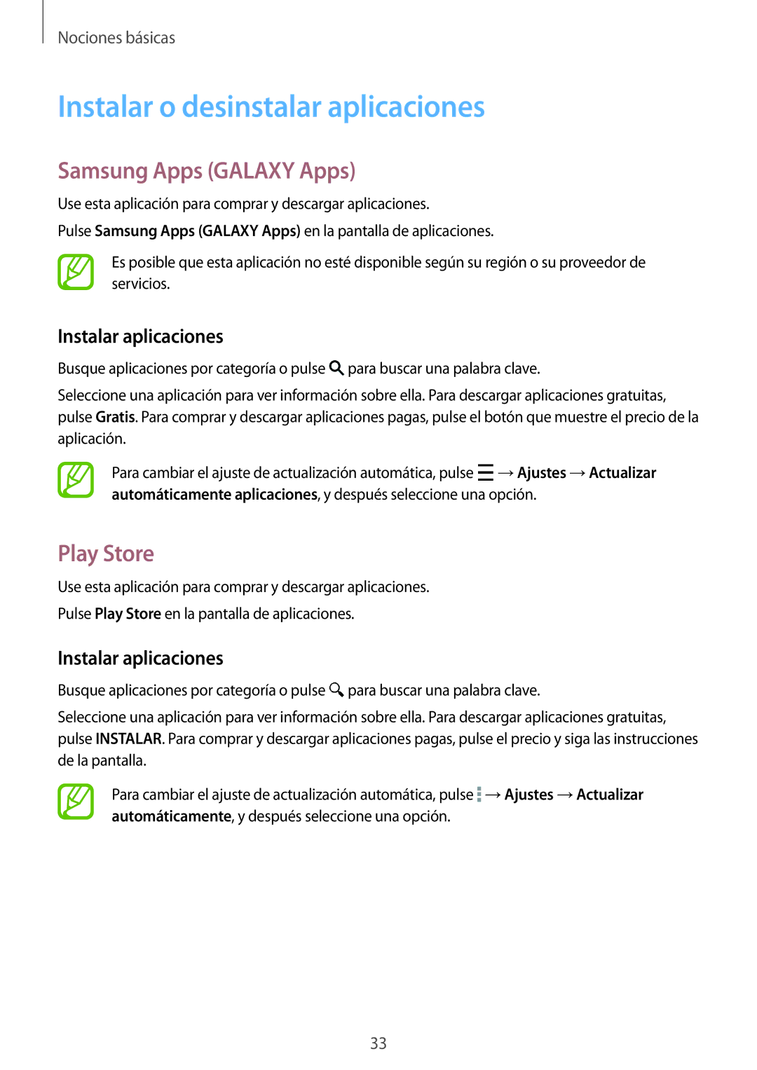 Samsung SM-G800FZKATIM Instalar o desinstalar aplicaciones, Samsung Apps Galaxy Apps, Play Store, Instalar aplicaciones 