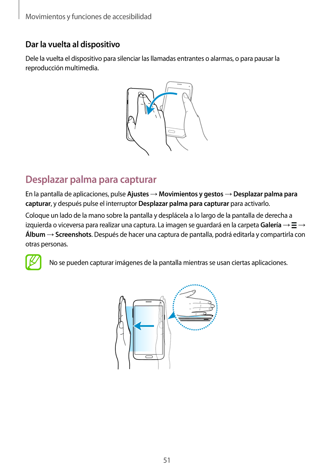 Samsung SM-G800FZKAPHE, SM-G800FZKADBT, SM-G800FZBADBT manual Desplazar palma para capturar, Dar la vuelta al dispositivo 