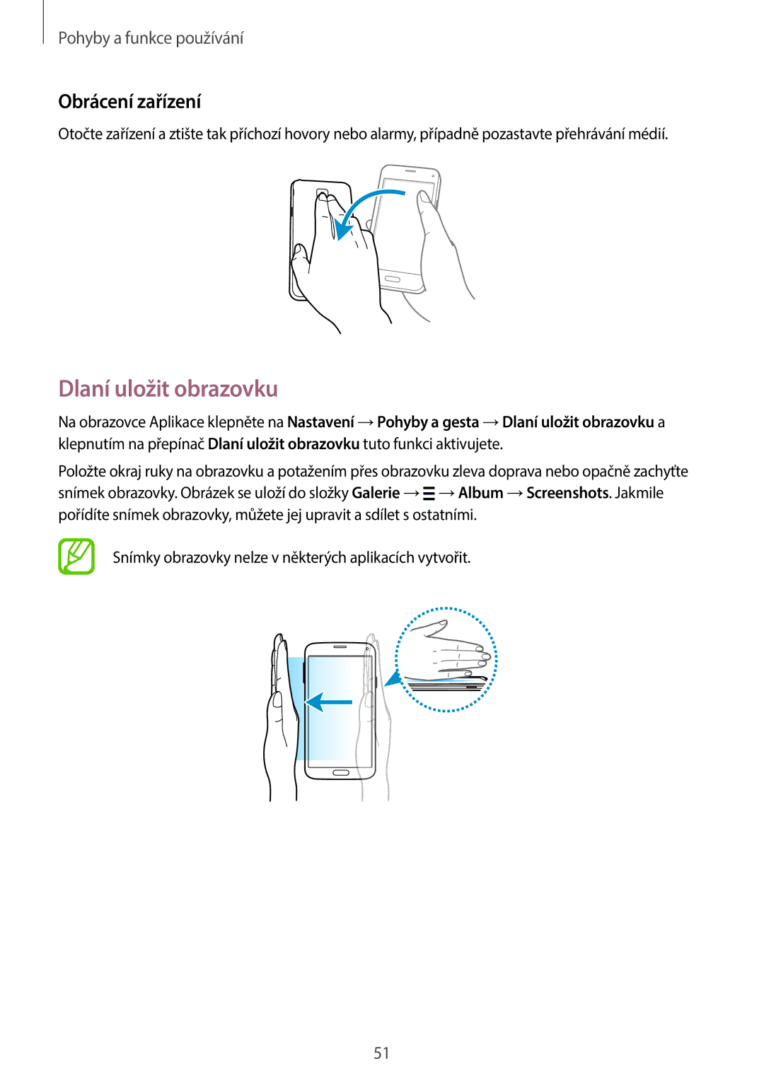 Samsung SM-G800FZBATMZ, SM-G800FZKASWC, SM-G800FZKAPLS, SM-G800FZKAAUT manual Dlaní uložit obrazovku, Obrácení zařízení 