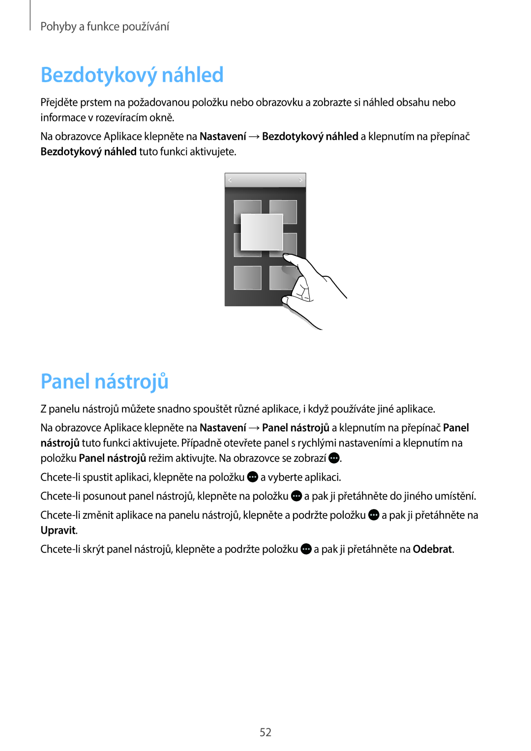 Samsung SM2G800FZDAETL, SM-G800FZKASWC, SM-G800FZKAPLS, SM-G800FZKAAUT, SM-G800FZKAXEO Bezdotykový náhled, Panel nástrojů 