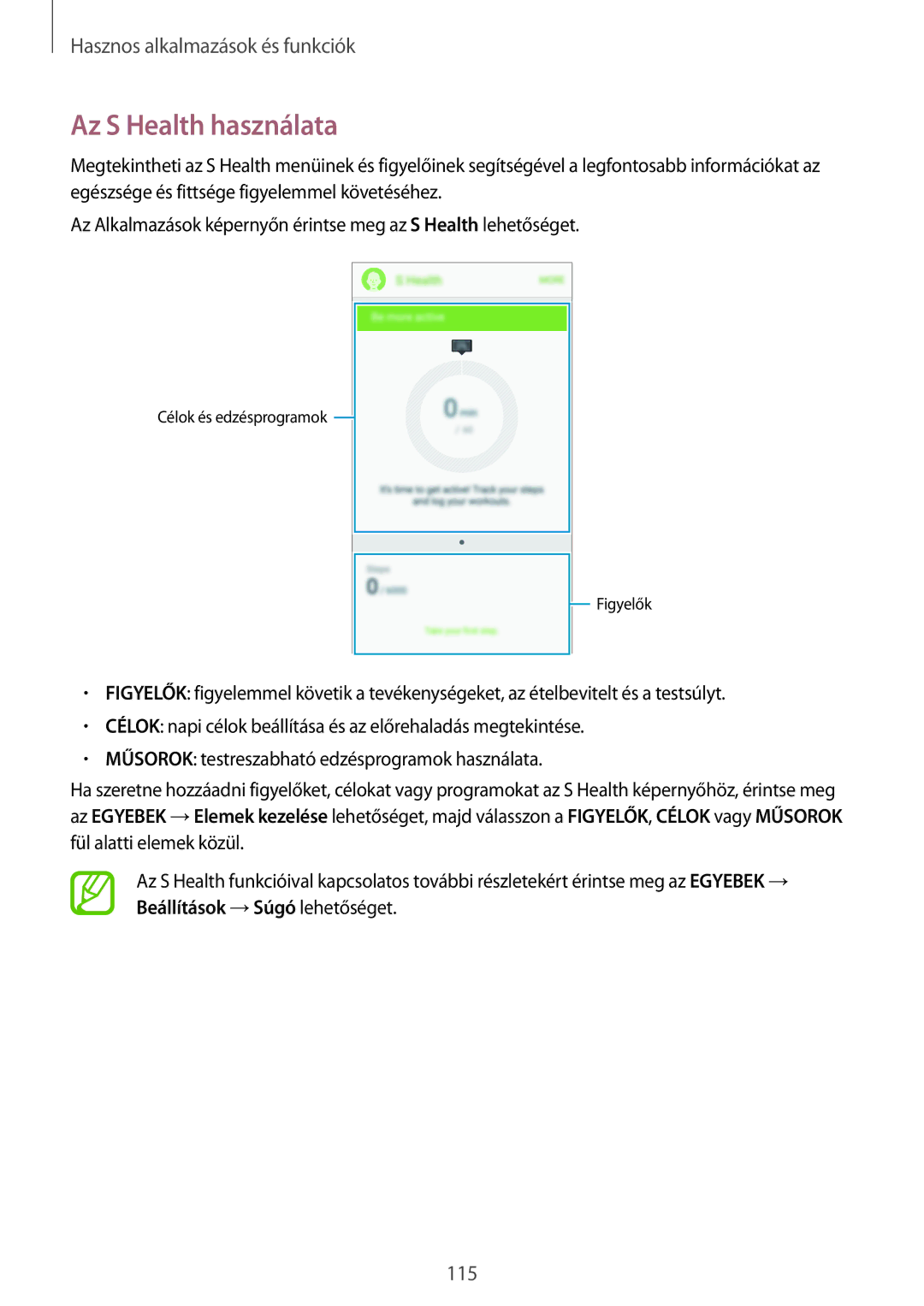 Samsung SM-G800FZBATMH, SM-G800FZKASWC, SM-G800FZKAPLS, SM-G800FZKAAUT, SM-G800FZKAXEO, SM-G800FZBAAUT Az S Health használata 