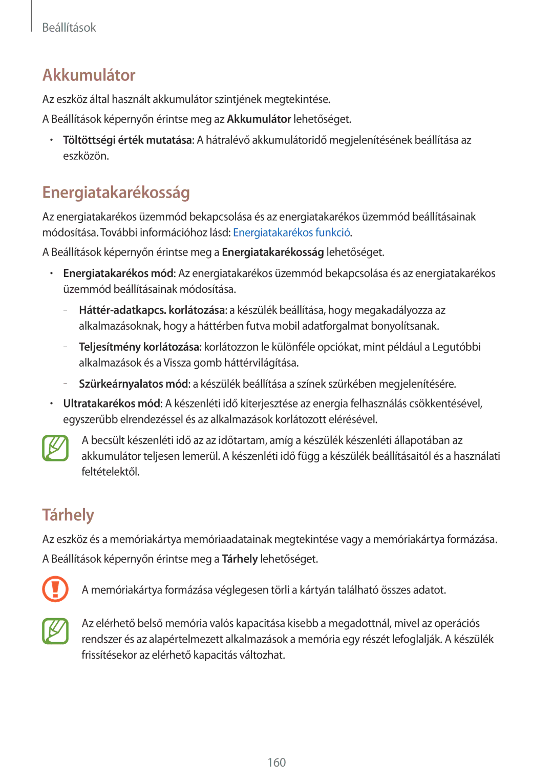 Samsung SM-G800FZKAXEH, SM-G800FZKASWC, SM-G800FZKAPLS, SM-G800FZKAAUT manual Akkumulátor, Energiatakarékosság, Tárhely 