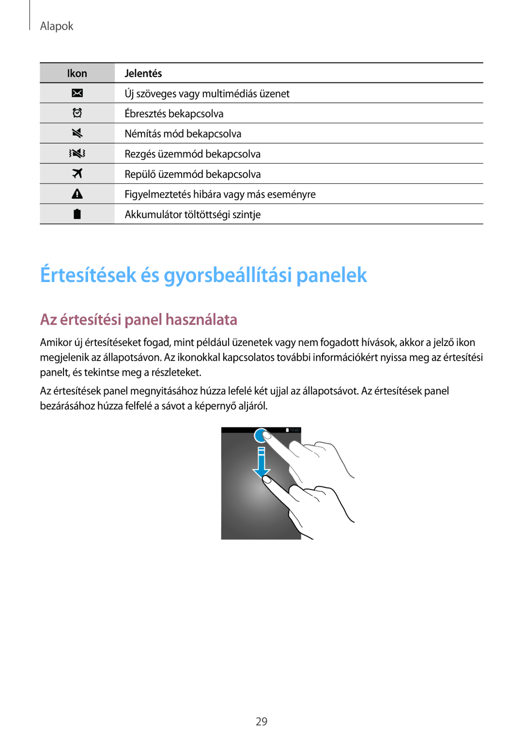 Samsung SM-G800FZKATTR, SM-G800FZKASWC manual Értesítések és gyorsbeállítási panelek, Az értesítési panel használata 