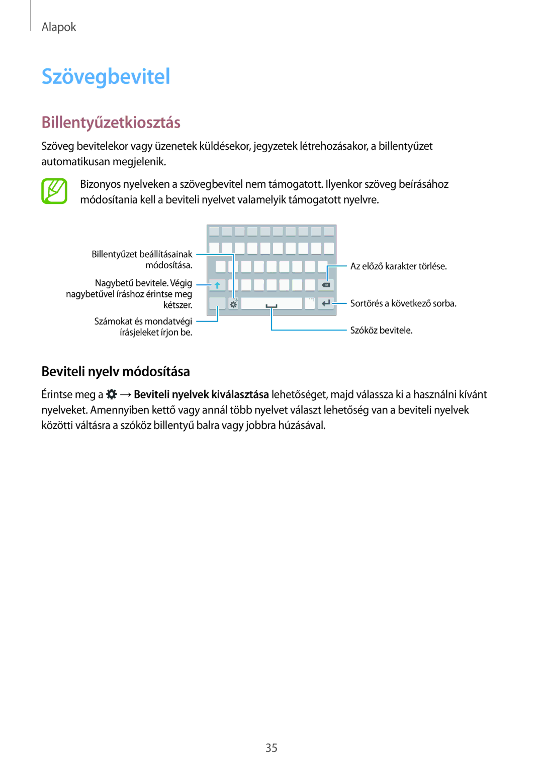 Samsung SM2G800FZBATMZ, SM-G800FZKASWC, SM-G800FZKAPLS manual Szövegbevitel, Billentyűzetkiosztás, Beviteli nyelv módosítása 