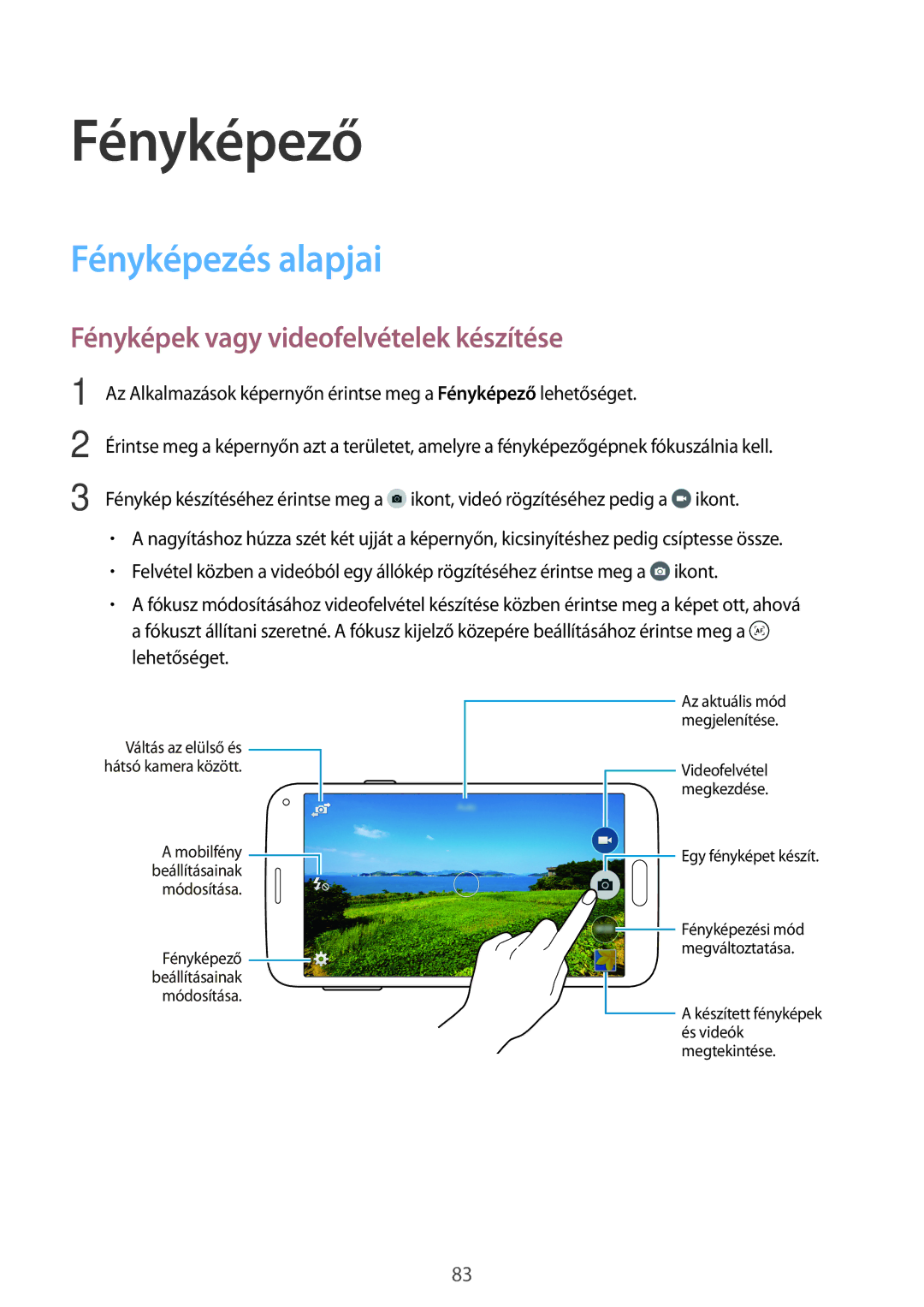 Samsung SM-G800FZKAORX, SM-G800FZKASWC manual Fényképező, Fényképezés alapjai, Fényképek vagy videofelvételek készítése 