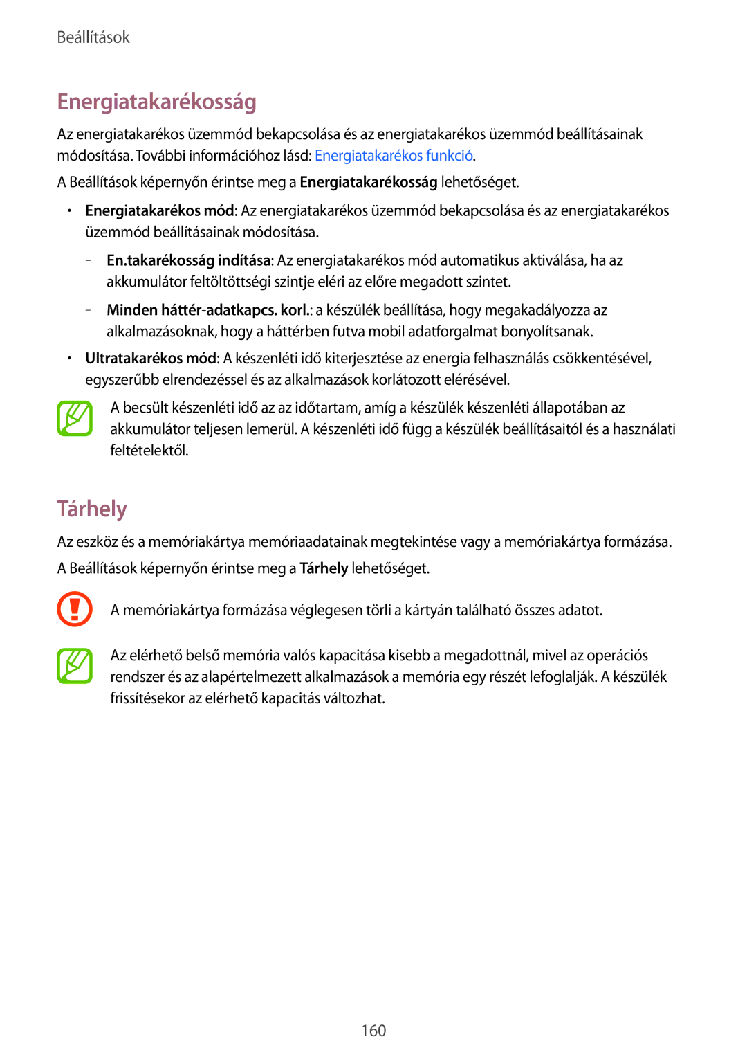 Samsung SM-G800FZKAXEH, SM-G800FZKASWC, SM-G800FZKAPLS, SM-G800FZKAAUT, SM-G800FZKAXEO manual Energiatakarékosság, Tárhely 