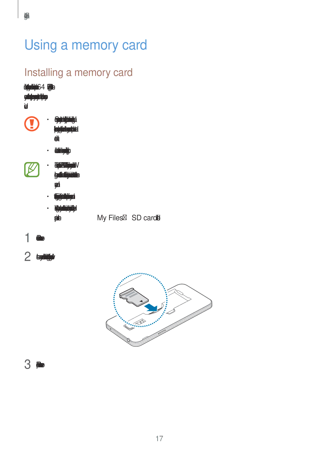 Samsung SM-G800FZKAWIN, SM-G800FZWADBT, SM-G800FZDADBT, SM-G800FZKADBT manual Using a memory card, Installing a memory card 