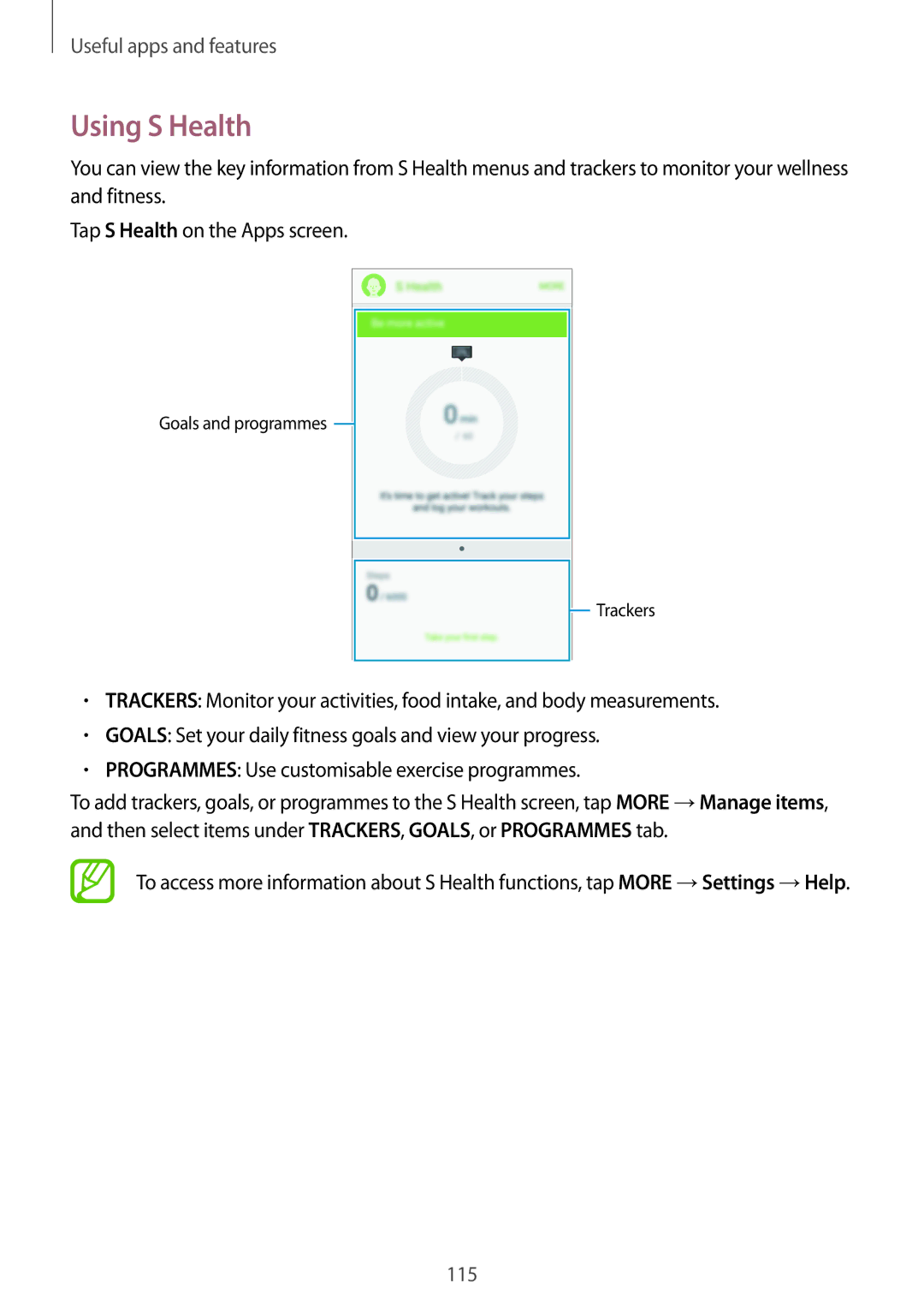 Samsung SM-G800FZDAATO, SM-G800FZWADBT, SM-G800FZDADBT, SM-G800FZKADBT, SM-G800FZBADBT, SM-G800FZKASFR manual Using S Health 