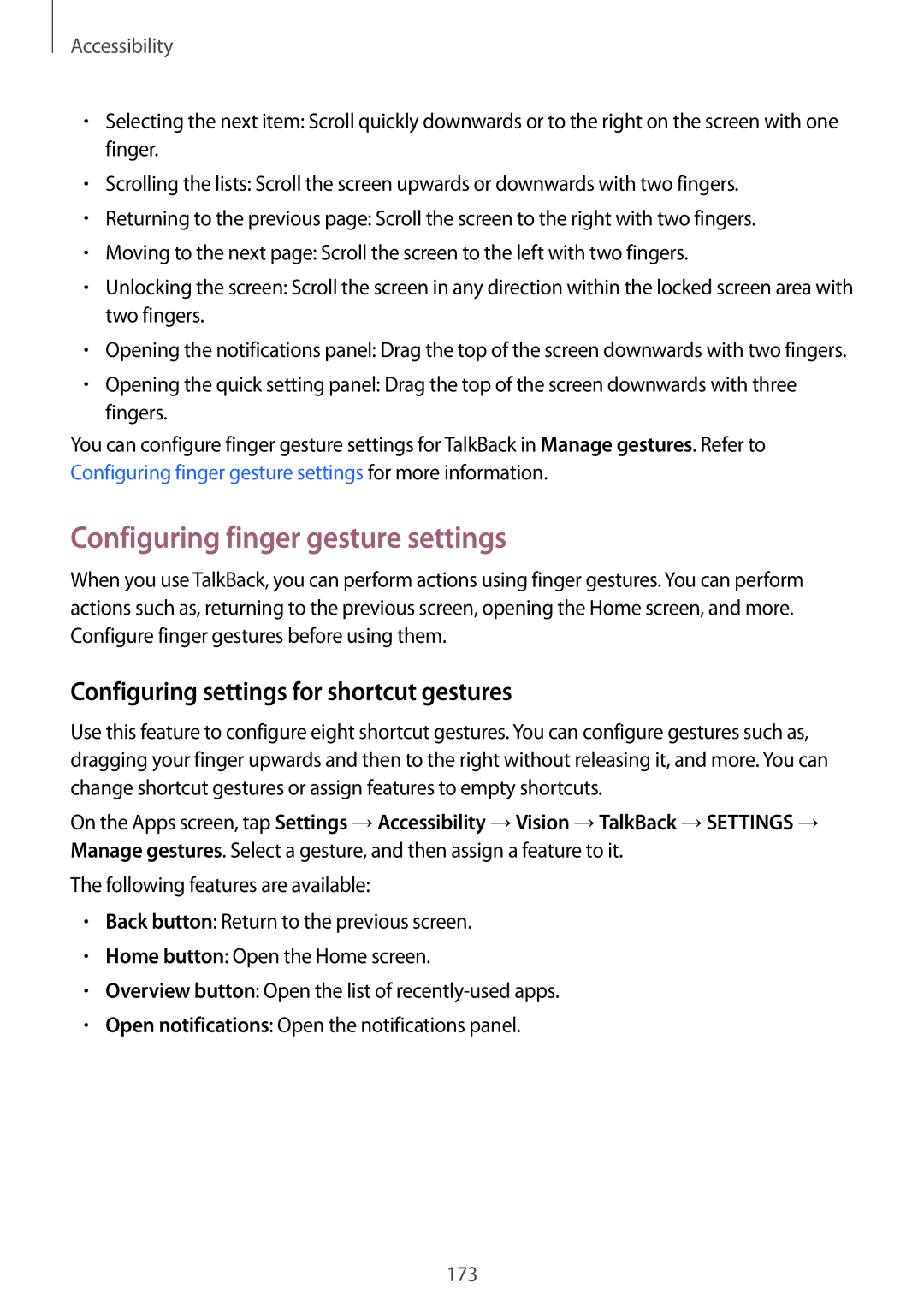 Samsung SM-G800FZWASEB, SM-G800FZWADBT Configuring finger gesture settings, Configuring settings for shortcut gestures 