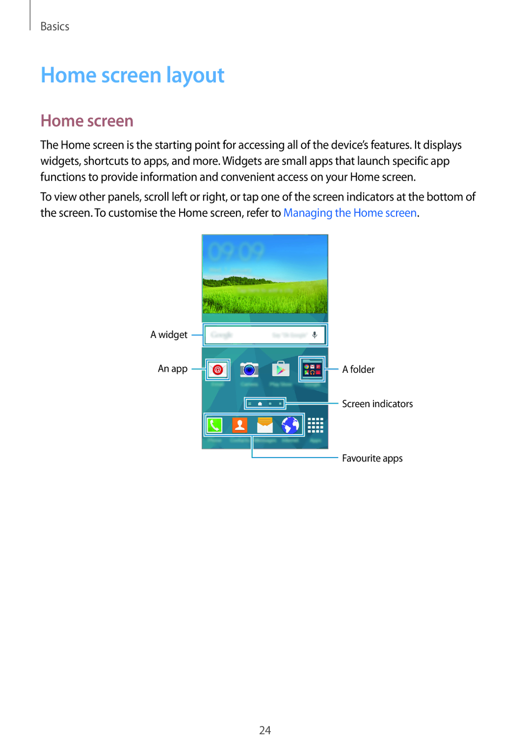 Samsung SM-G800FZBAXEO, SM-G800FZWADBT, SM-G800FZDADBT, SM-G800FZKADBT, SM-G800FZBADBT, SM-G800FZKASFR manual Home screen layout 