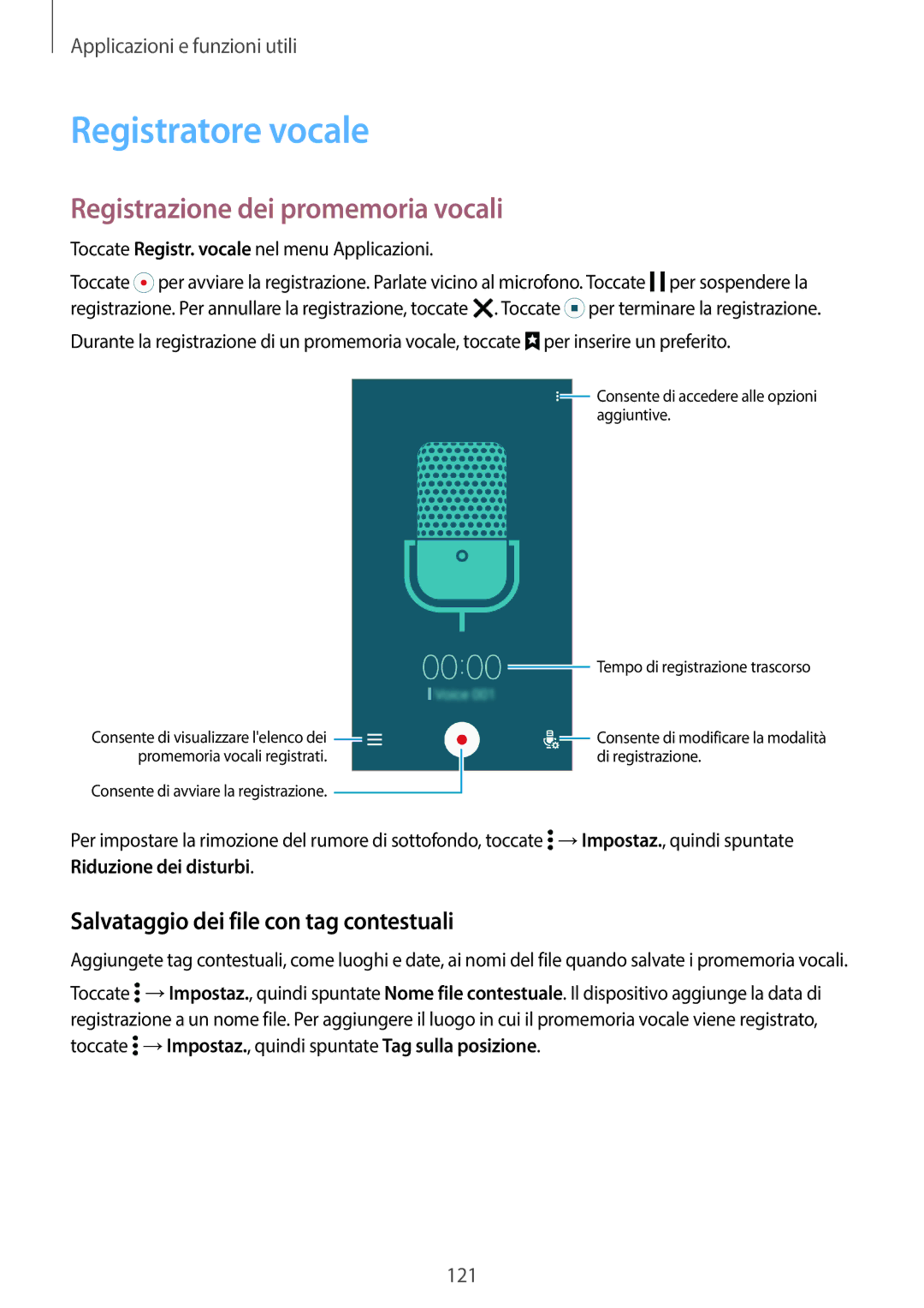 Samsung SM-G800FZWAXSG Registratore vocale, Registrazione dei promemoria vocali, Salvataggio dei file con tag contestuali 