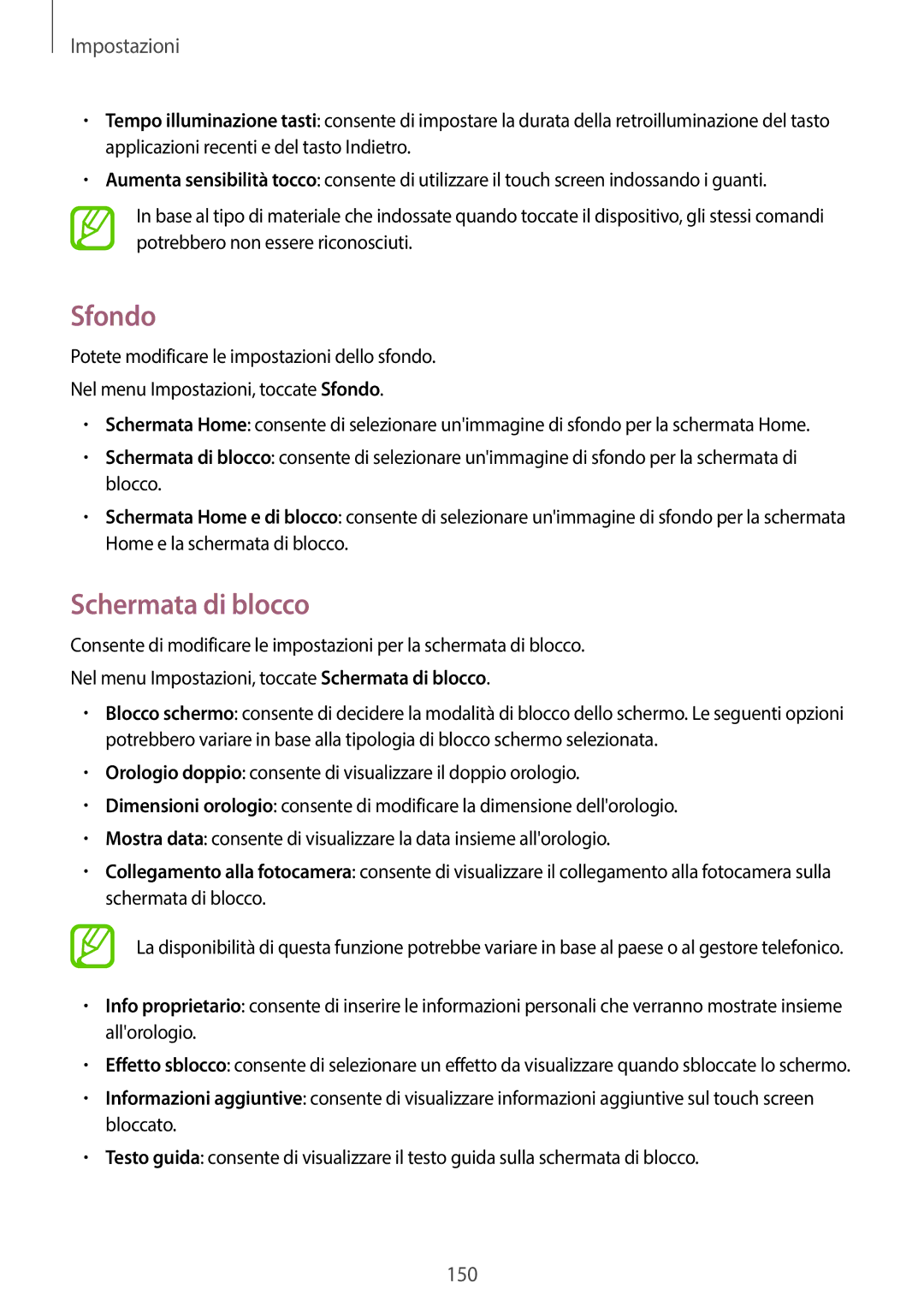 Samsung SM-G800FZKAORX, SM-G800FZWADBT, SM-G800FZDADBT, SM-G800FZKADBT, SM-G800FZBADBT manual Sfondo, Schermata di blocco 