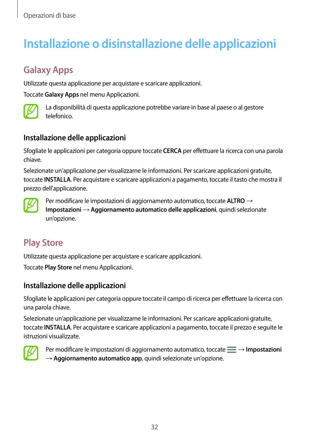 Samsung SM-G800FZWASWC, SM-G800FZWADBT, SM-G800FZDADBT manual Galaxy Apps, Play Store, Installazione delle applicazioni 