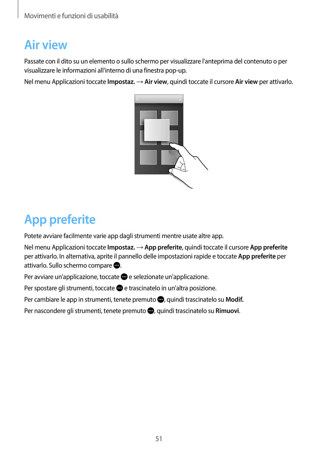 Samsung SM-G800FZWAITV, SM-G800FZWADBT, SM-G800FZDADBT, SM-G800FZKADBT, SM-G800FZBADBT, SM-G800FZKAXEF Air view, App preferite 