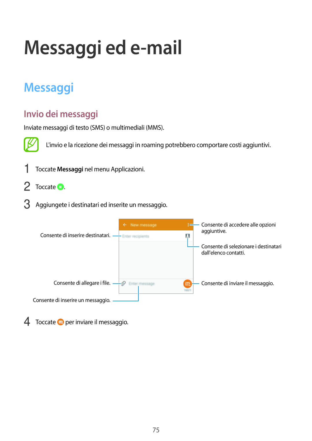 Samsung SM-G800FZKAROM, SM-G800FZWADBT, SM-G800FZDADBT, SM-G800FZKADBT, SM-G800FZBADBT Messaggi ed e-mail, Invio dei messaggi 