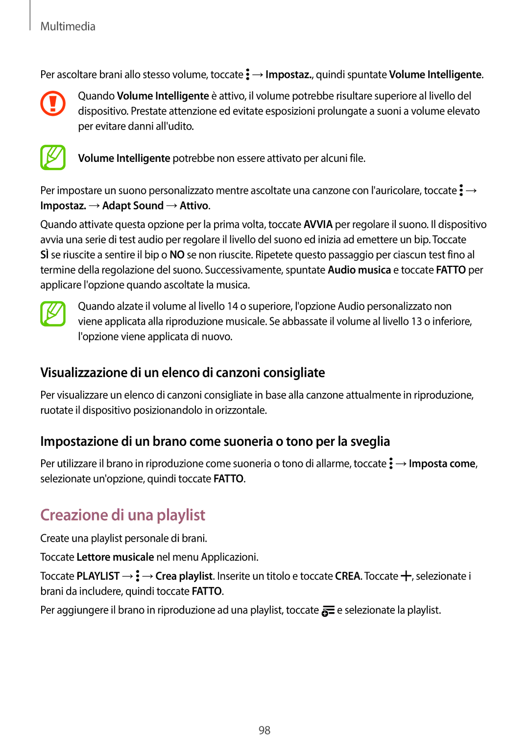 Samsung SM-G800FZKAXEO, SM-G800FZWADBT manual Creazione di una playlist, Visualizzazione di un elenco di canzoni consigliate 