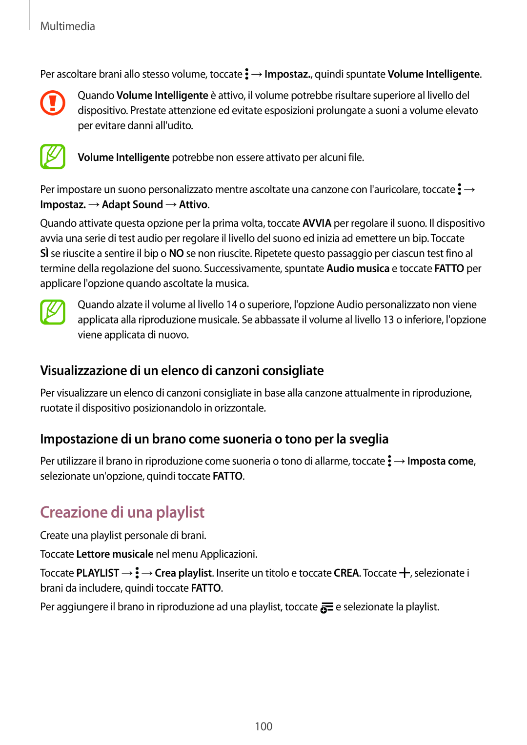 Samsung SM-G800FZBAAUT, SM-G800FZWADBT manual Creazione di una playlist, Visualizzazione di un elenco di canzoni consigliate 