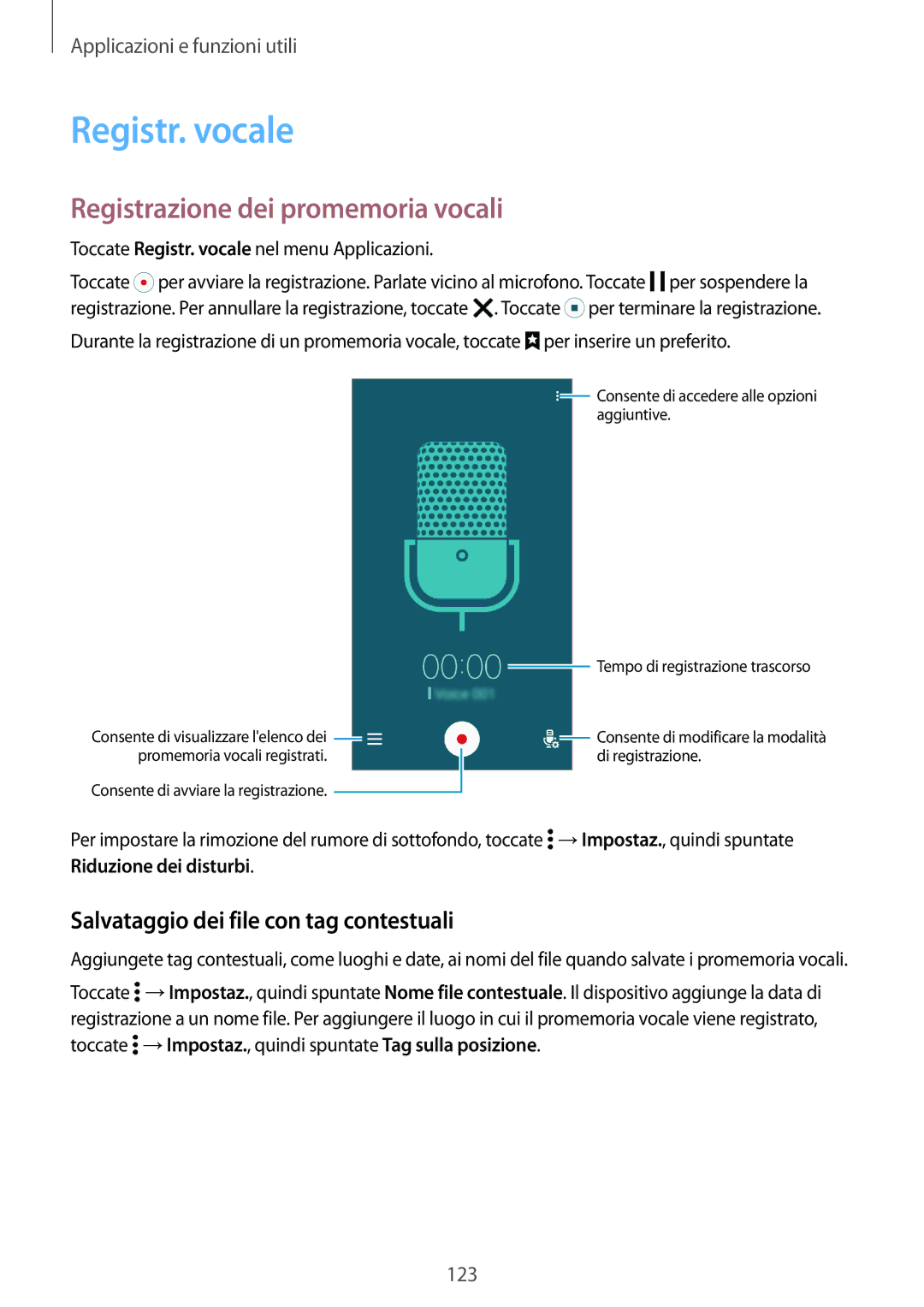 Samsung SM-G800FZKADTM Registr. vocale, Registrazione dei promemoria vocali, Salvataggio dei file con tag contestuali 