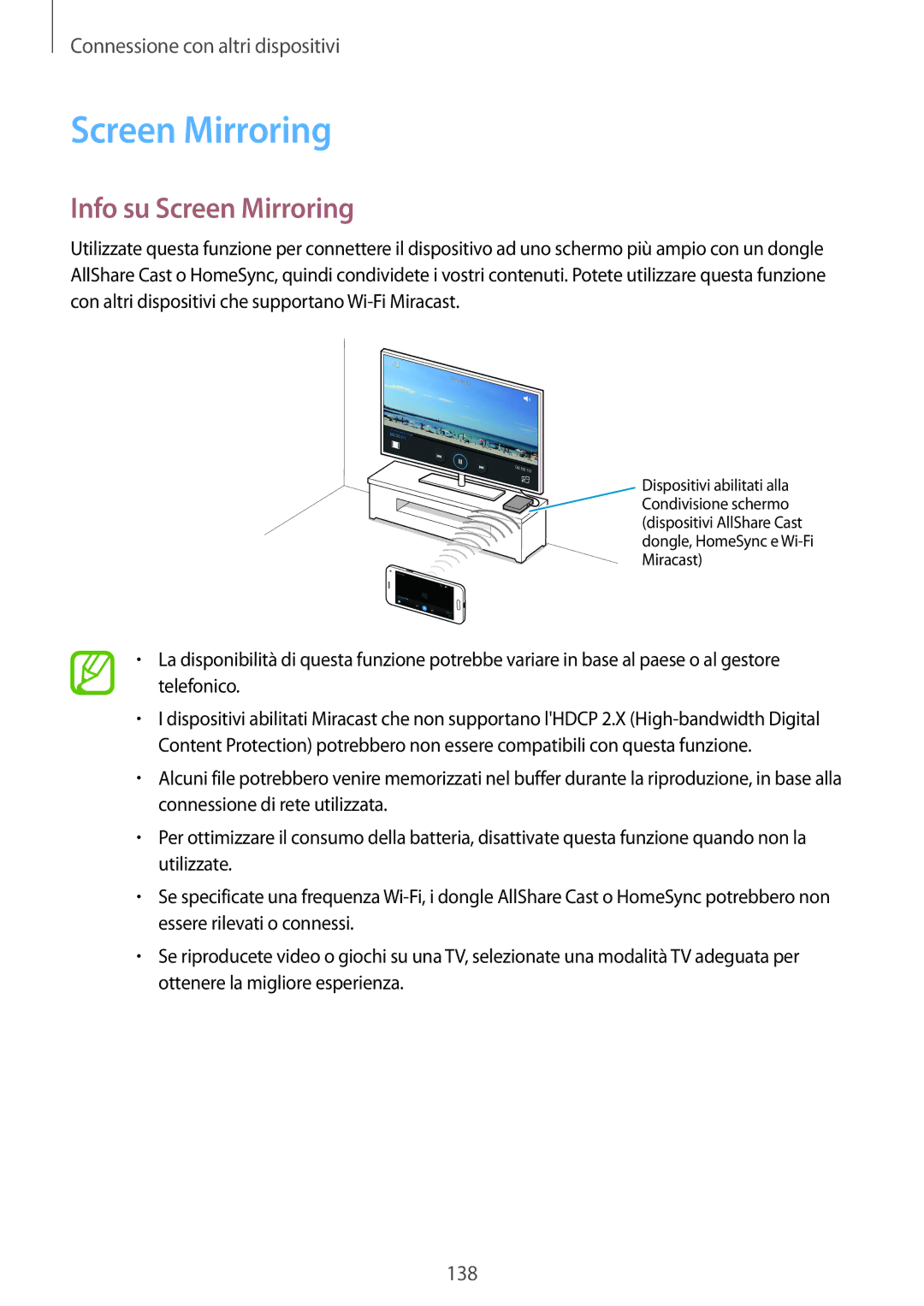 Samsung SM-G800FZBATIM, SM-G800FZWADBT, SM-G800FZDADBT, SM-G800FZKADBT, SM-G800FZBADBT manual Info su Screen Mirroring 