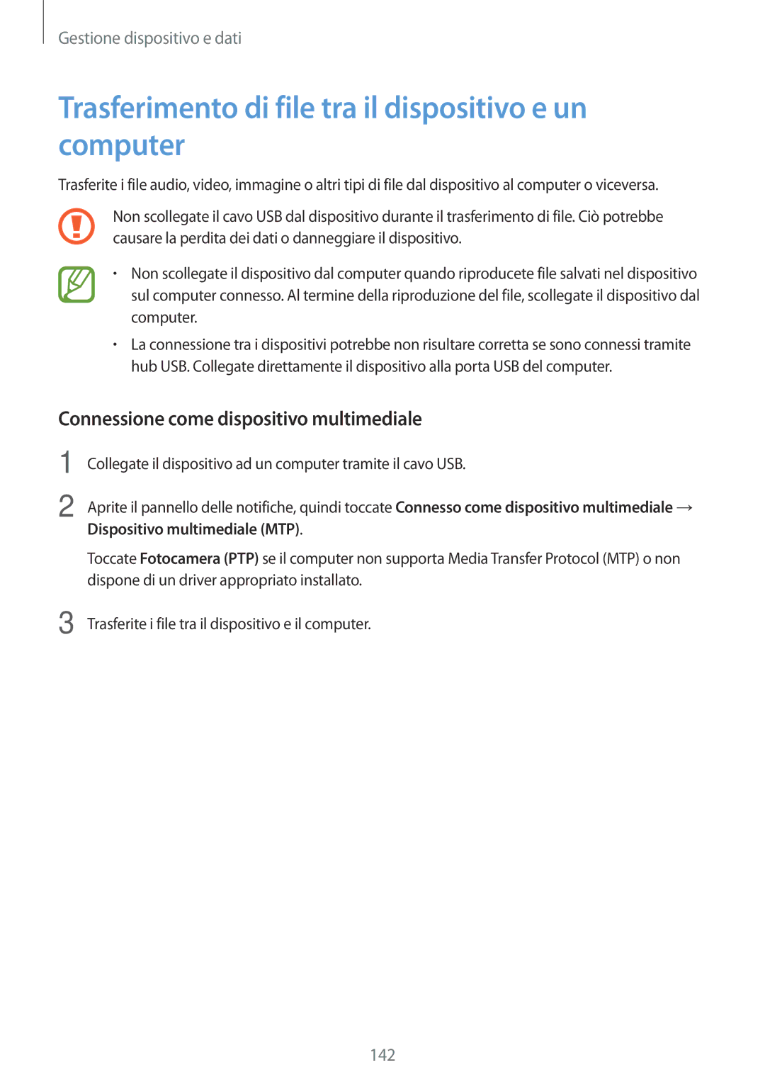 Samsung SM-G800FZBAAUT Trasferimento di file tra il dispositivo e un computer, Connessione come dispositivo multimediale 