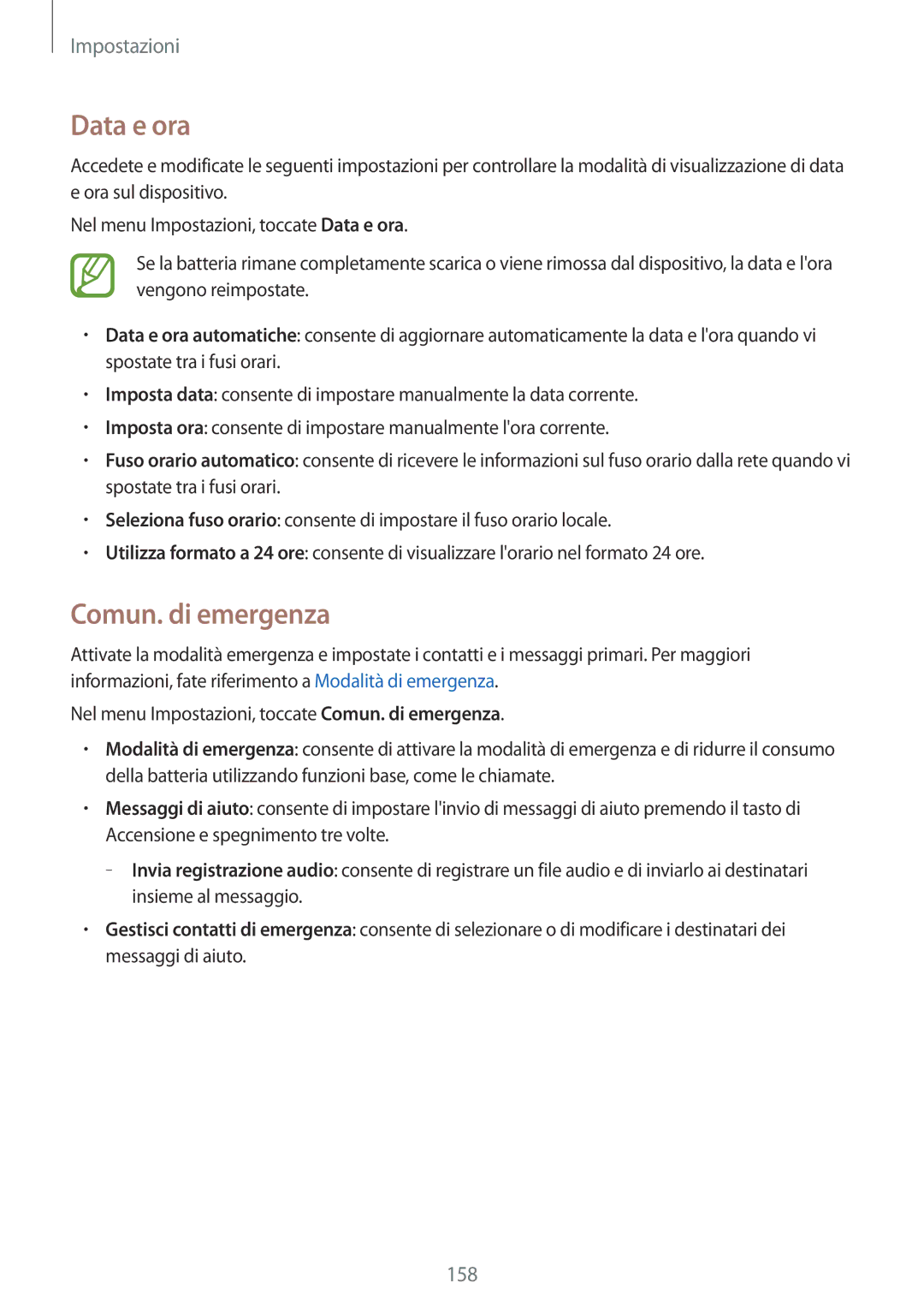 Samsung SM-G800FZWASWC, SM-G800FZWADBT, SM-G800FZDADBT, SM-G800FZKADBT, SM-G800FZBADBT manual Data e ora, Comun. di​ emergenza 