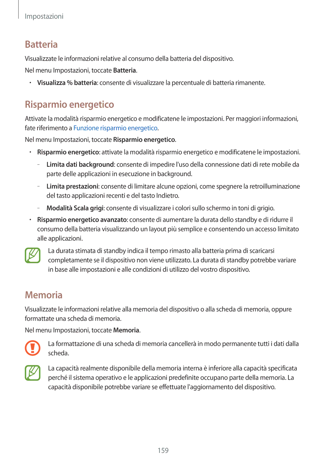 Samsung SM-G800FZKAROM, SM-G800FZWADBT, SM-G800FZDADBT, SM-G800FZKADBT, SM-G800FZBADBT, SM-G800FZKAXEF manual Batteria, Memoria 