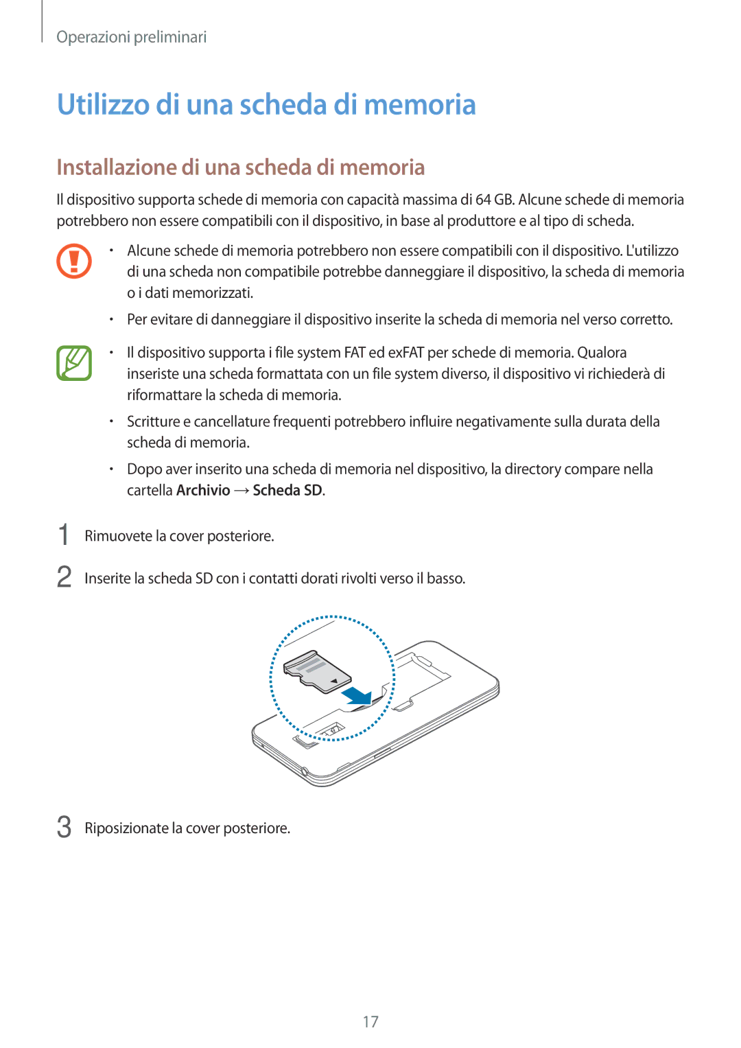 Samsung SM-G800FZWAAUT, SM-G800FZWADBT manual Utilizzo di una scheda di memoria, Installazione di una scheda di memoria 