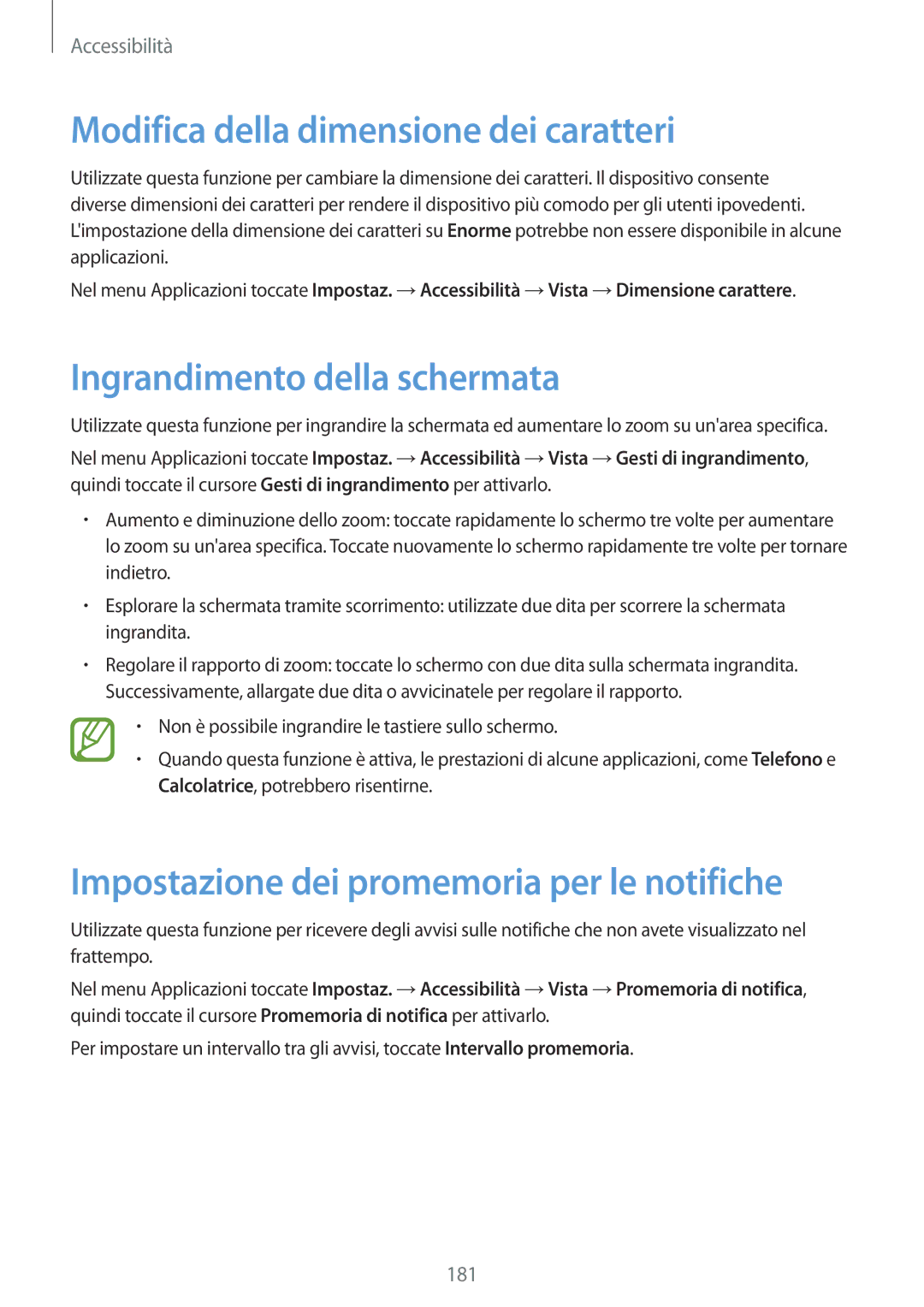 Samsung SM-G800FZBAXEO, SM-G800FZWADBT manual Modifica della dimensione dei caratteri, Ingrandimento della schermata 