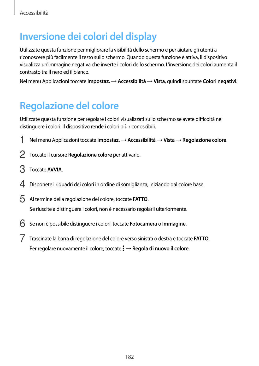 Samsung SM-G800FZKAXEO, SM-G800FZWADBT, SM-G800FZDADBT manual Inversione dei colori del display, Regolazione del colore 